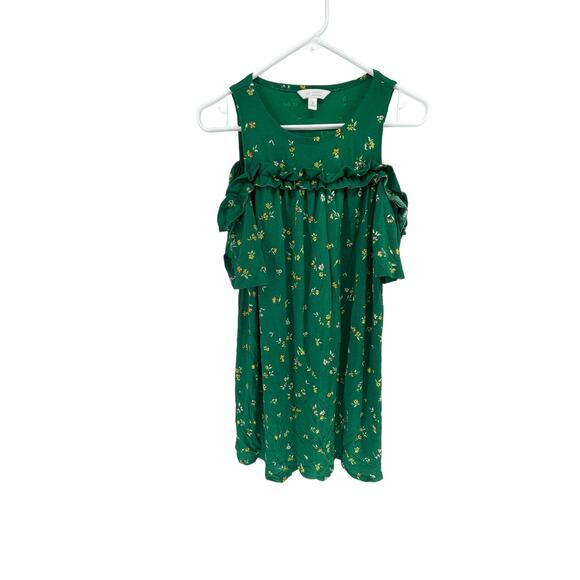 LC Lauren Conrad Green Floral Cold Shoulder Ruffled Blouse Women's Size Small - Picture 2 of 6